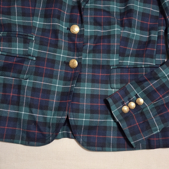 J Crew Green Plaid Tartan Women's Blazer with Gold Buttons Womens 0 XS - Picture 2 of 10